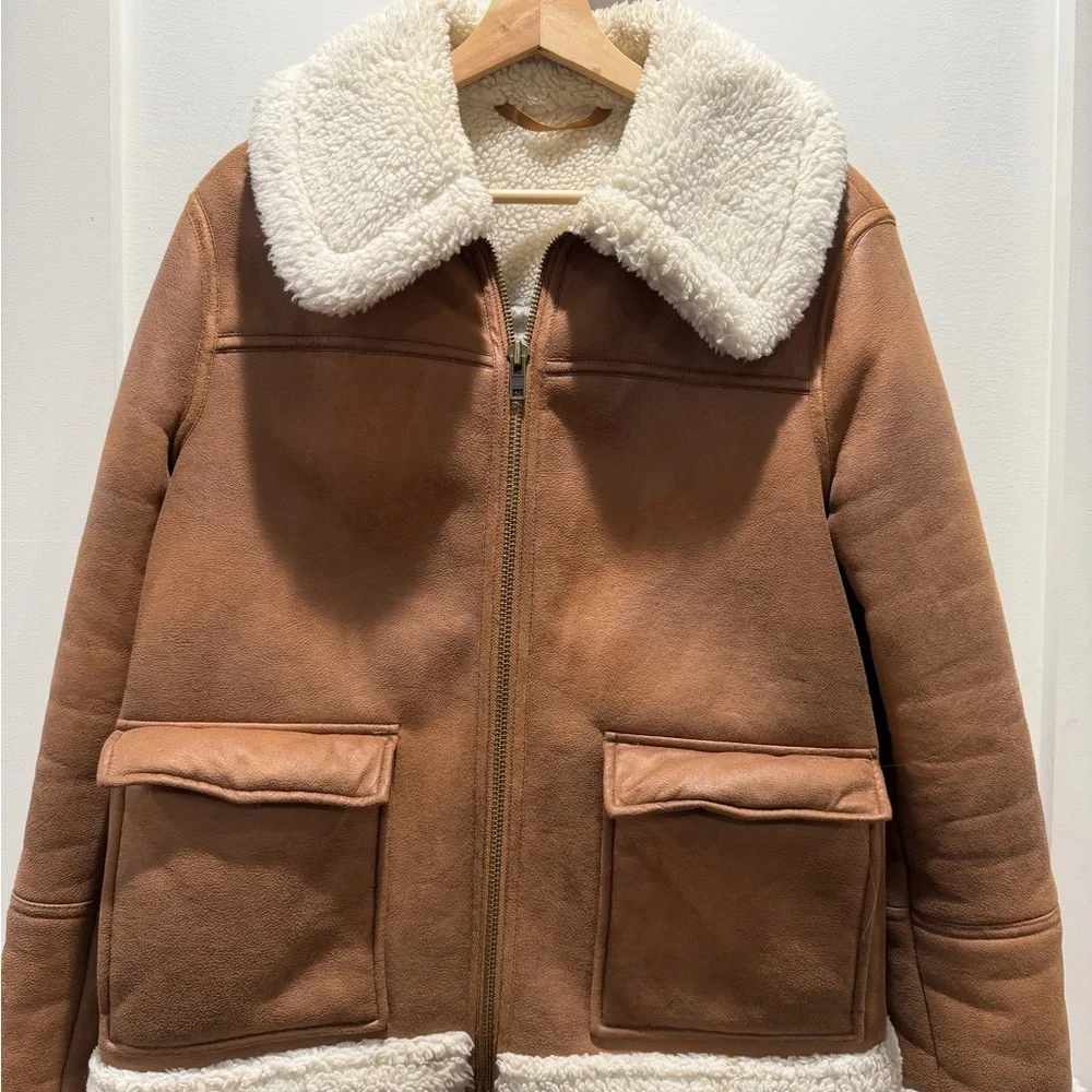 Boden Brown Shearling Collar Bomber Jacket - Picture 3 of 8